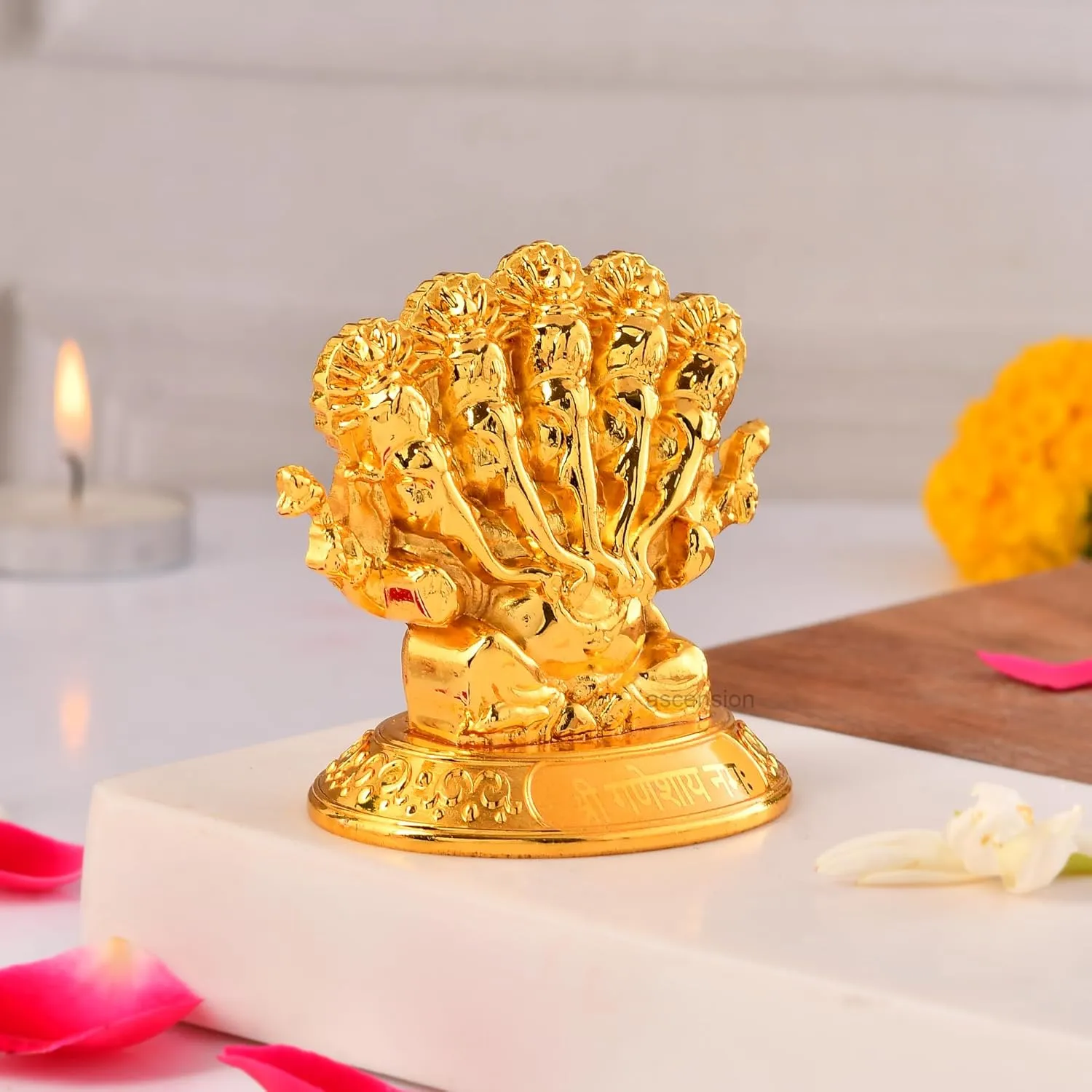 Golden Panchmukhi Ganesha Idol