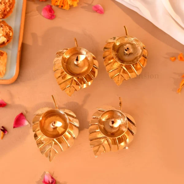 Metal Diya Leaf Shaped Lamp for Pooja Room