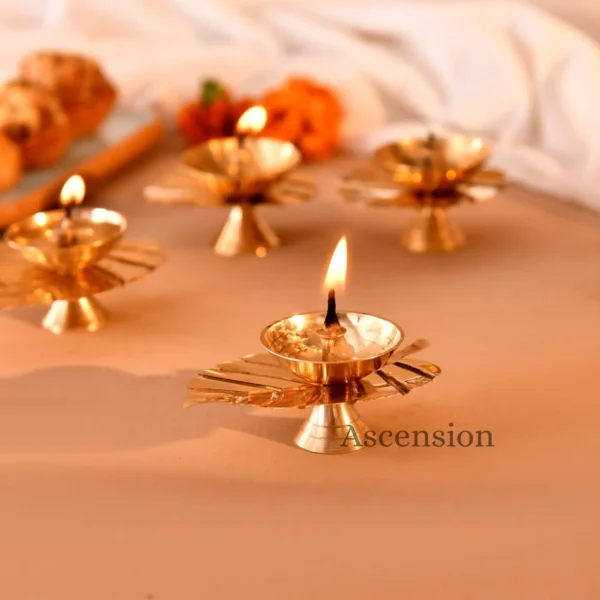 Metal Diya Leaf Shaped Lamp for Pooja Room