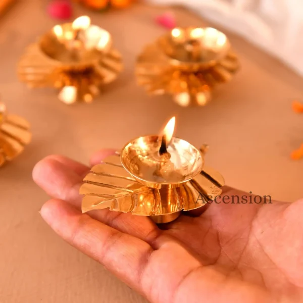 Metal Diya Leaf Shaped Lamp for Pooja Room