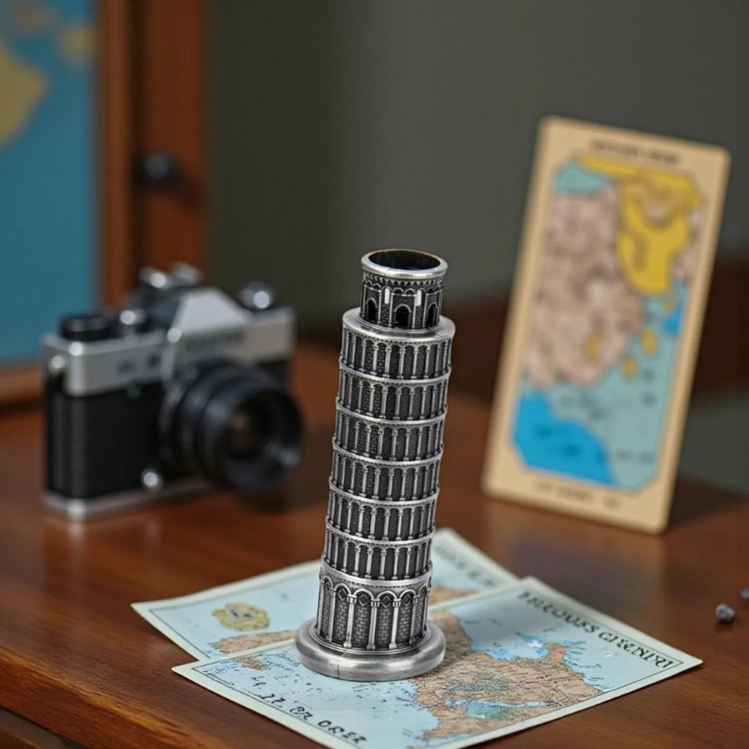ascension Metal Leaning Tower of Pisa Italy World Famous Building The Leaning Tower of Pisa for Study Table Office Desk Living Room Decoration Accessories Antique Vintage Statue for Gifts (Silver)