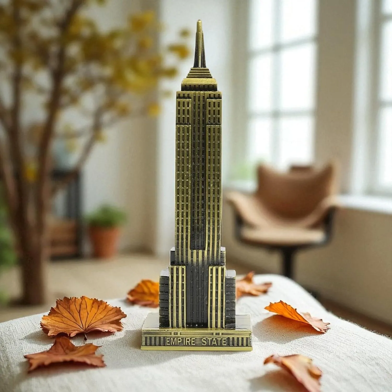 ascension Antique Finish Empire State Building Miniature Showpiece for Study Table Office Desk Living Room Decoration Accessories Replica, Small Metal Souvenir Model Perfect for Home Decor or Gift