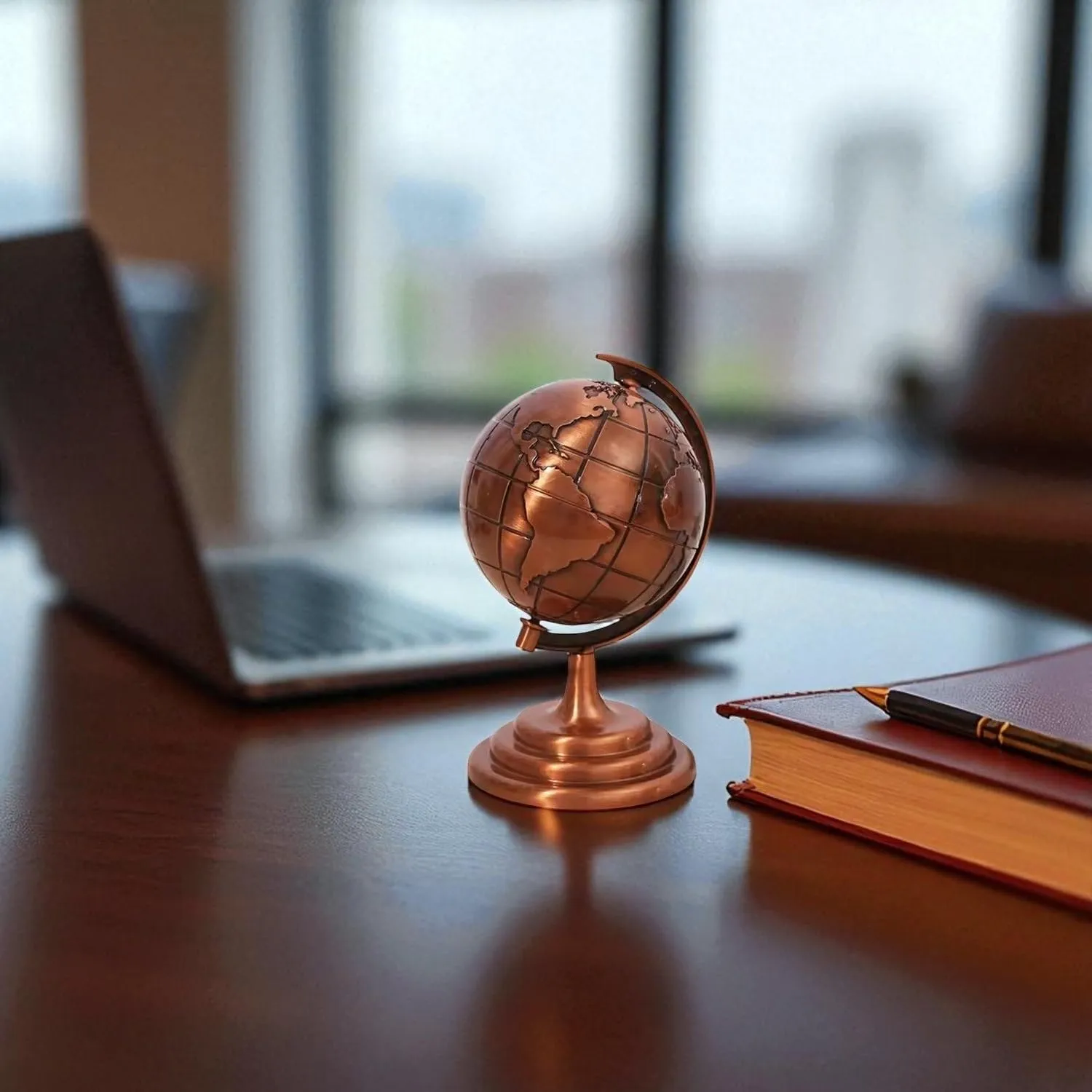 ascension Metal Globe Feng Shui/Vastu for Home Office Study Table Desk Decoration Accessories Educational World Globe for Career Success Education Growth Good Luck Showpiece & Gifting Item (Bronze)