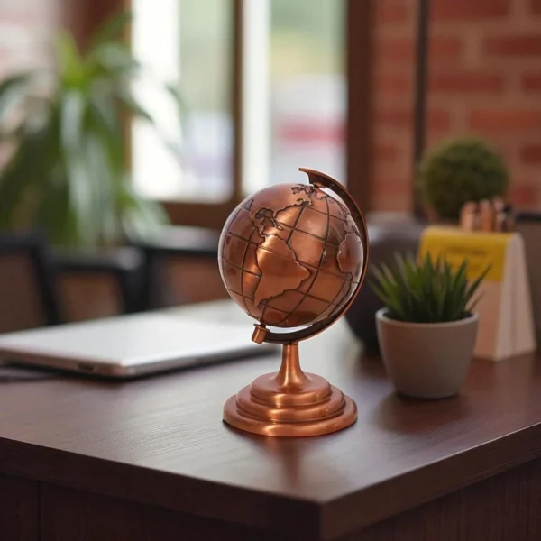 ascension Metal Globe Feng Shui/Vastu for Home Office Study Table Desk Decoration Accessories Educational World Globe for Career Success Education Growth Good Luck Showpiece & Gifting Item (Bronze) - Image 3