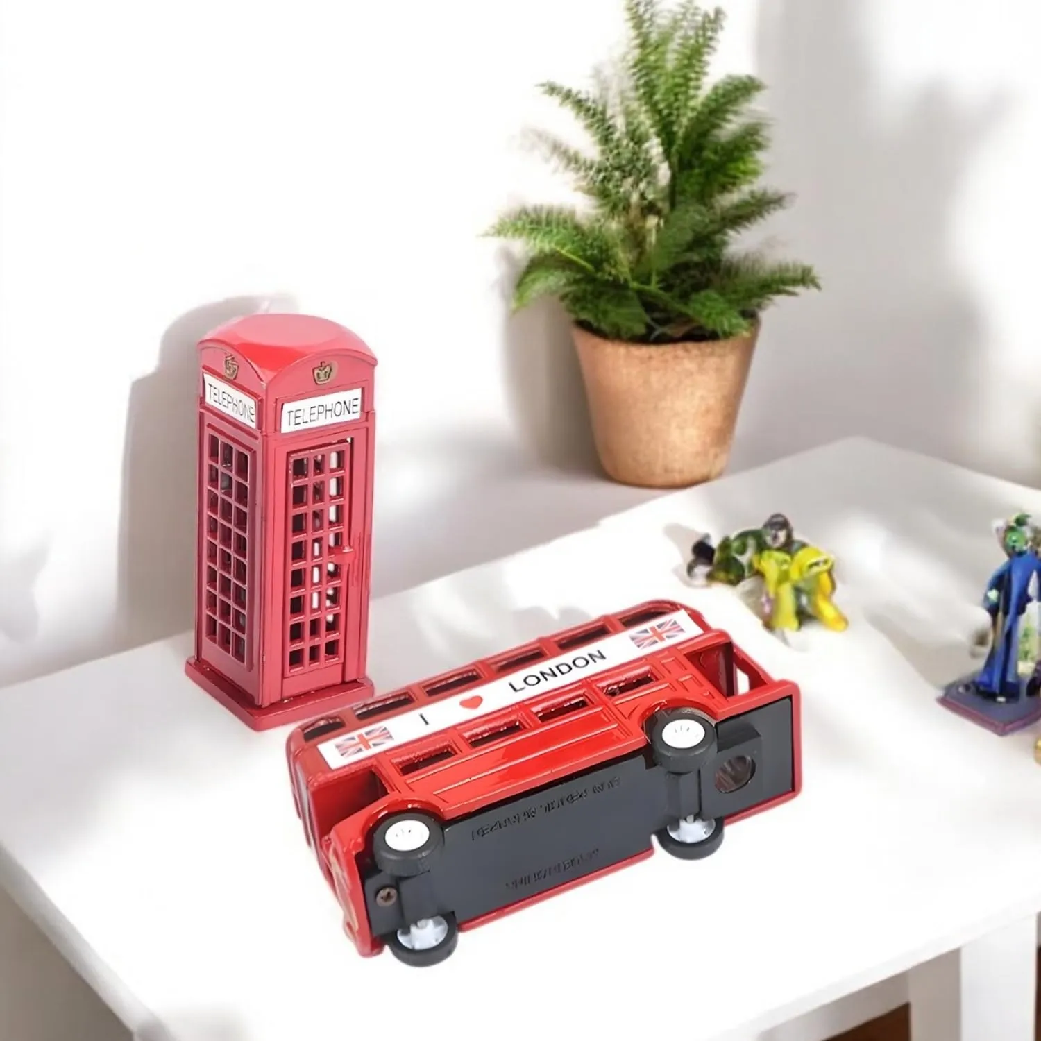 ascension London Red Telephone Booth & Double Decker Red Bus Miniature Showpiece for Home Office Living Room Study Table Desk Decor Accessories British Collectible Souvenir Showpiece & Kids Gift Item