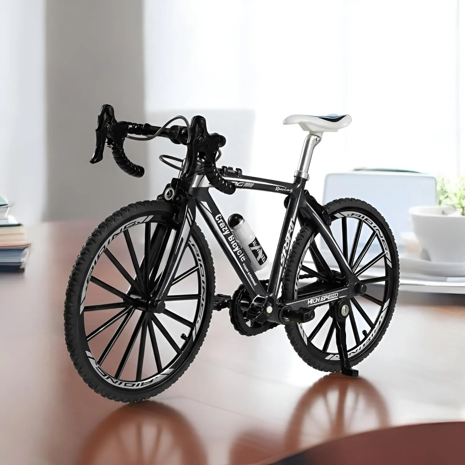 Ascension Miniature Red Racing Bicycle Model High Speed Alloy Toy Bike with Detachable Parts & Water Bottle For Home Office Study Table, Desk, Decoration Accessories Cycle for Kids & Gift Item (BLACK)