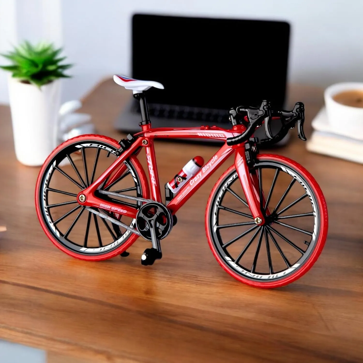 Ascension Miniature Red Racing Bicycle Model High Speed Alloy Toy Bike with Detachable Parts & Water Bottle For Home, Office, Study Table, Desk, Decoration Accessories Cycle for Kids & Gift Item (RED)