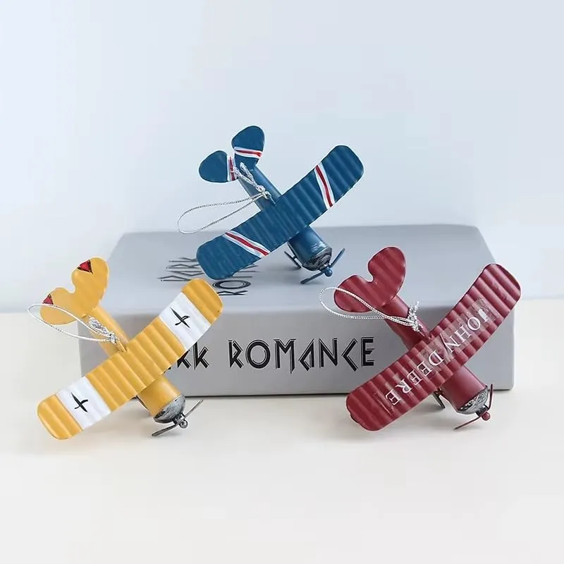 ascension Vintage Biplane Model Mini Figurines for Home, Study Table, Car Dashboard, Desk Decoration Accessories Airplane Hanging Ornament & Kids Gift Item (Random Colors) (Pack of 2)