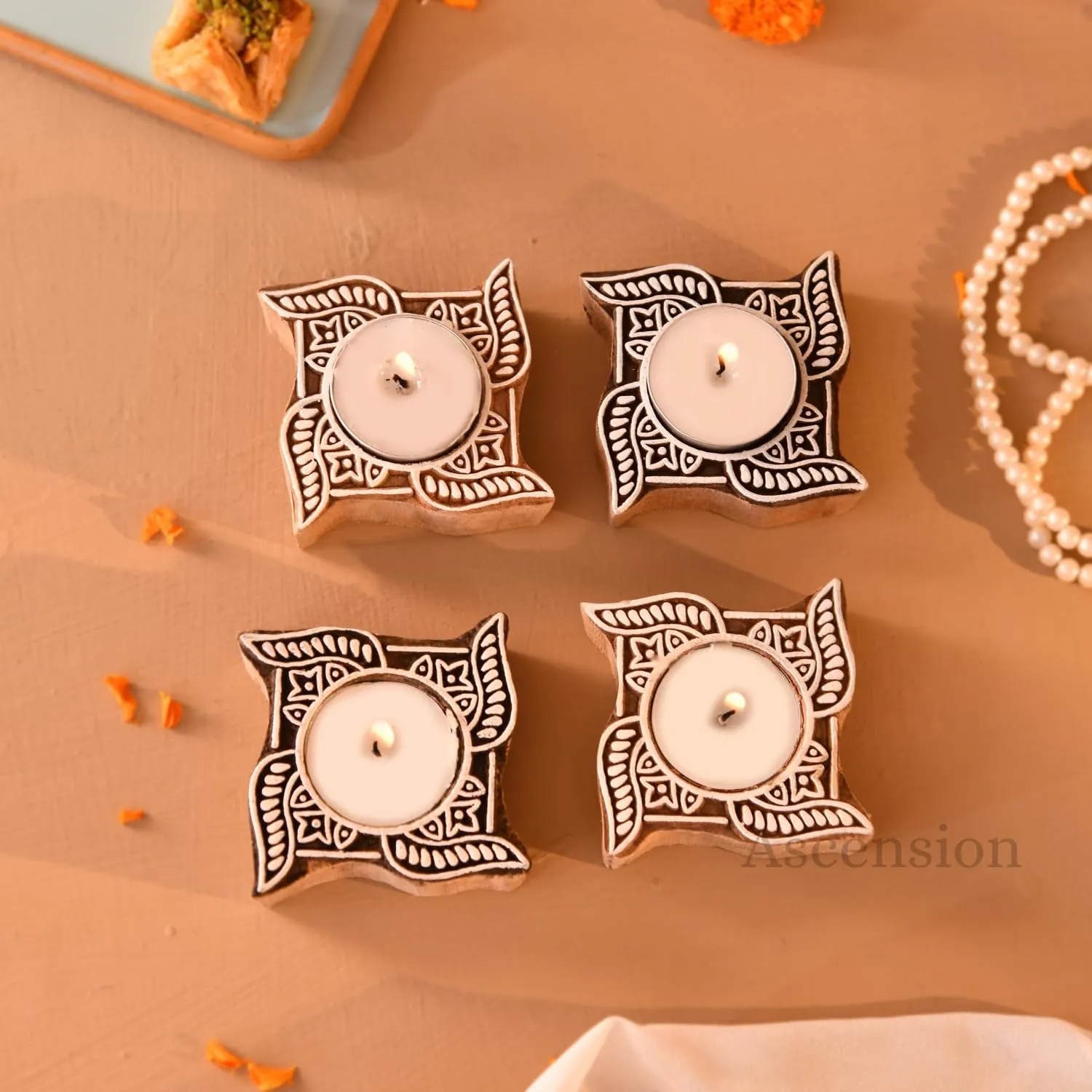 Wooden Swastik Tealight Holder