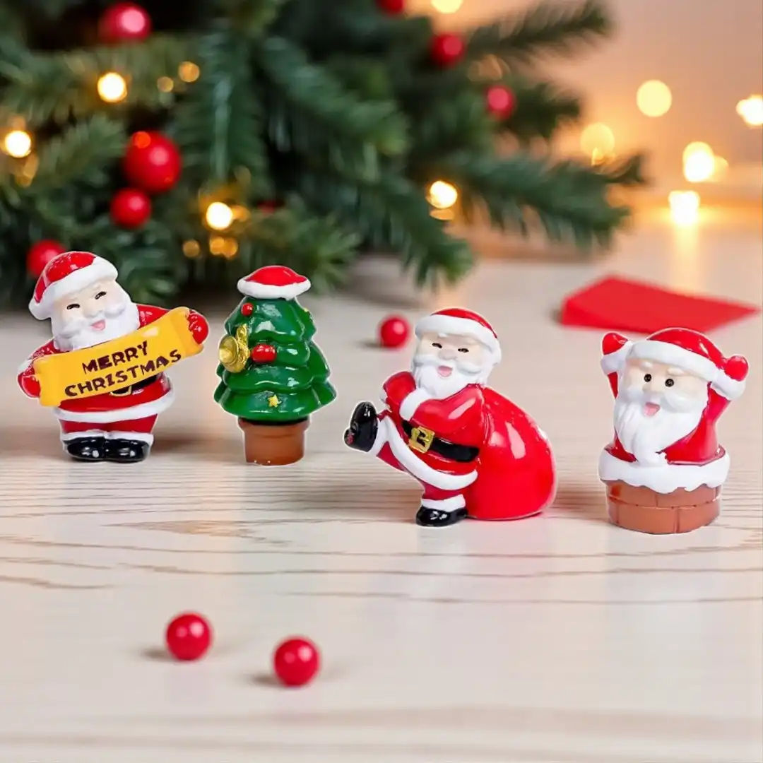 ascension Set of 4 Mini Christmas Figurines Santa Claus for Christmas Decorations for Home, Table, Shelf, Mantel, Xmas Ornaments, Holiday & Festive Decor, Winter Celebration, Seasonal Display