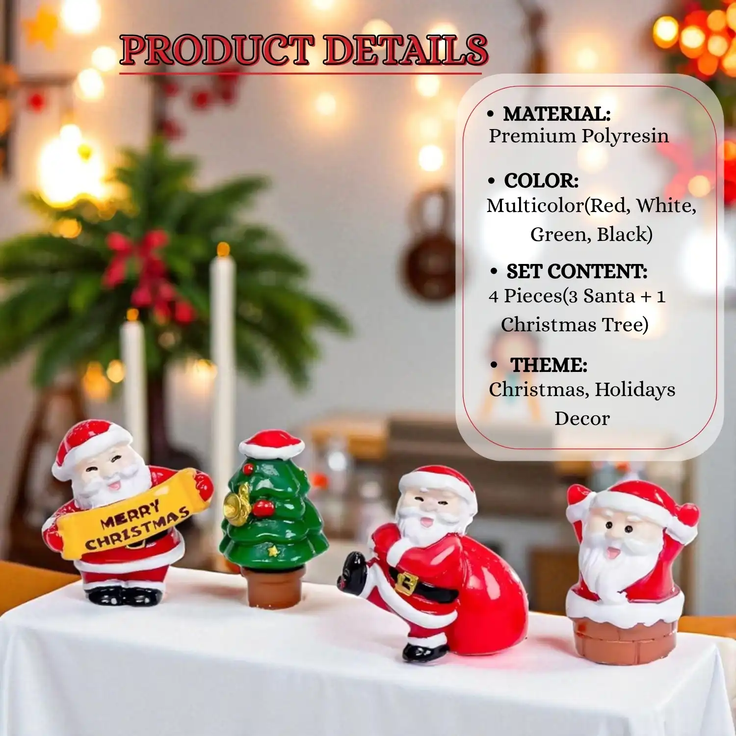 ascension Set of 4 Mini Christmas Figurines Santa Claus for Christmas Decorations for Home, Table, Shelf, Mantel, Xmas Ornaments, Holiday & Festive Decor, Winter Celebration, Seasonal Display - Image 4