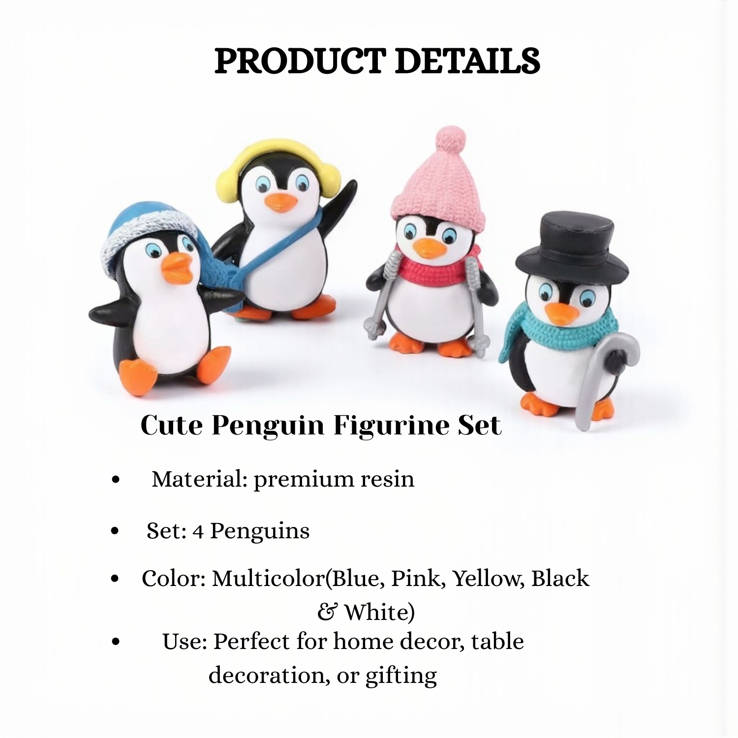 ascension Set of 4 Pieces Penguin Miniature for Home, Garden, Living Room, Car Dashboard, Restaurant Decoration and Cake Topper Decoration Penguin Miniatures Unique Gifts - Image 4