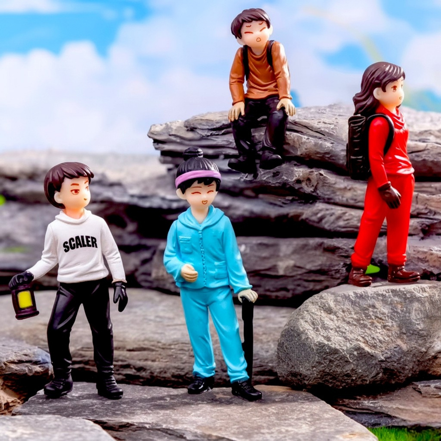 ascension Set of 4 Miniature Hiking Figurines Resin Adventure Theme Mini People for Terrarium, Garden, Desk D?cor & DIY Crafts Miniature Set for Living Room Bed Room Decoration & Gifts Item