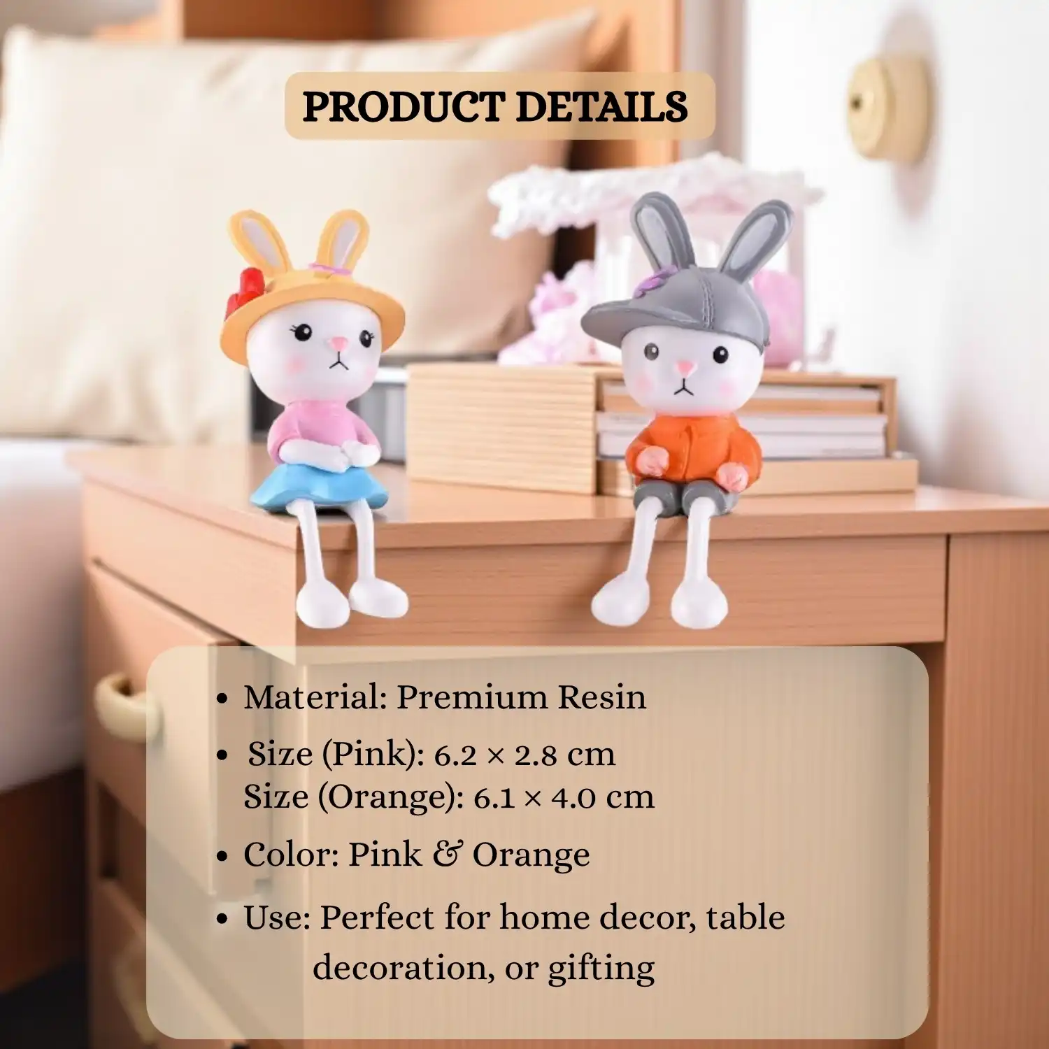 ascension Set of 2 Cute Bunny Couple Miniature Figurines with Hanging Legs Boy & Girl Romantic Statues Love Showpiece Decorative Item for Anniversary Birthday Gift Wedding Valentine's Day Home D?cor - Image 4