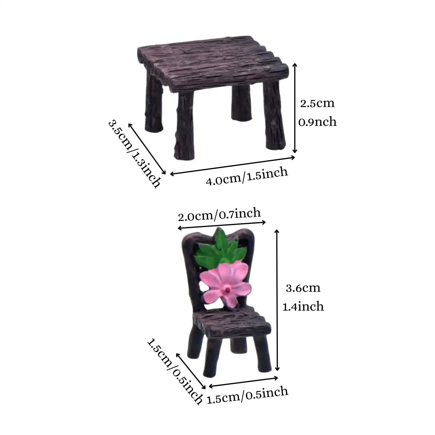 Ascension 3 Pcs Table and Chair Miniature Set with Flower Design for Fairy Garden, Dollhouse, Terrarium, Home D?cor, DIY Craft, and Mini Landscape Decoration Accessories & Gift Item - Image 2