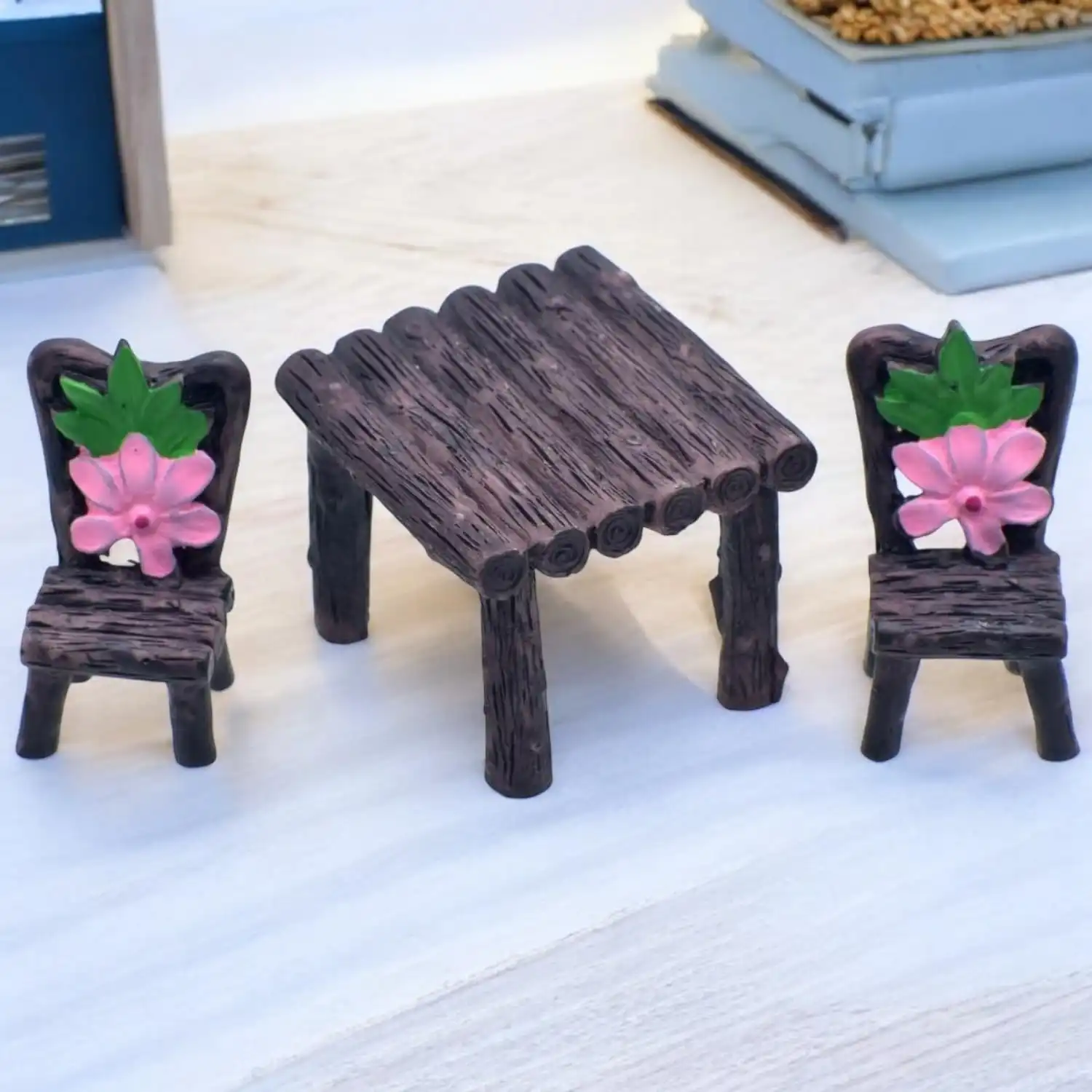 Ascension 3 Pcs Table and Chair Miniature Set with Flower Design for Fairy Garden, Dollhouse, Terrarium, Home D?cor, DIY Craft, and Mini Landscape Decoration Accessories & Gift Item - Image 3