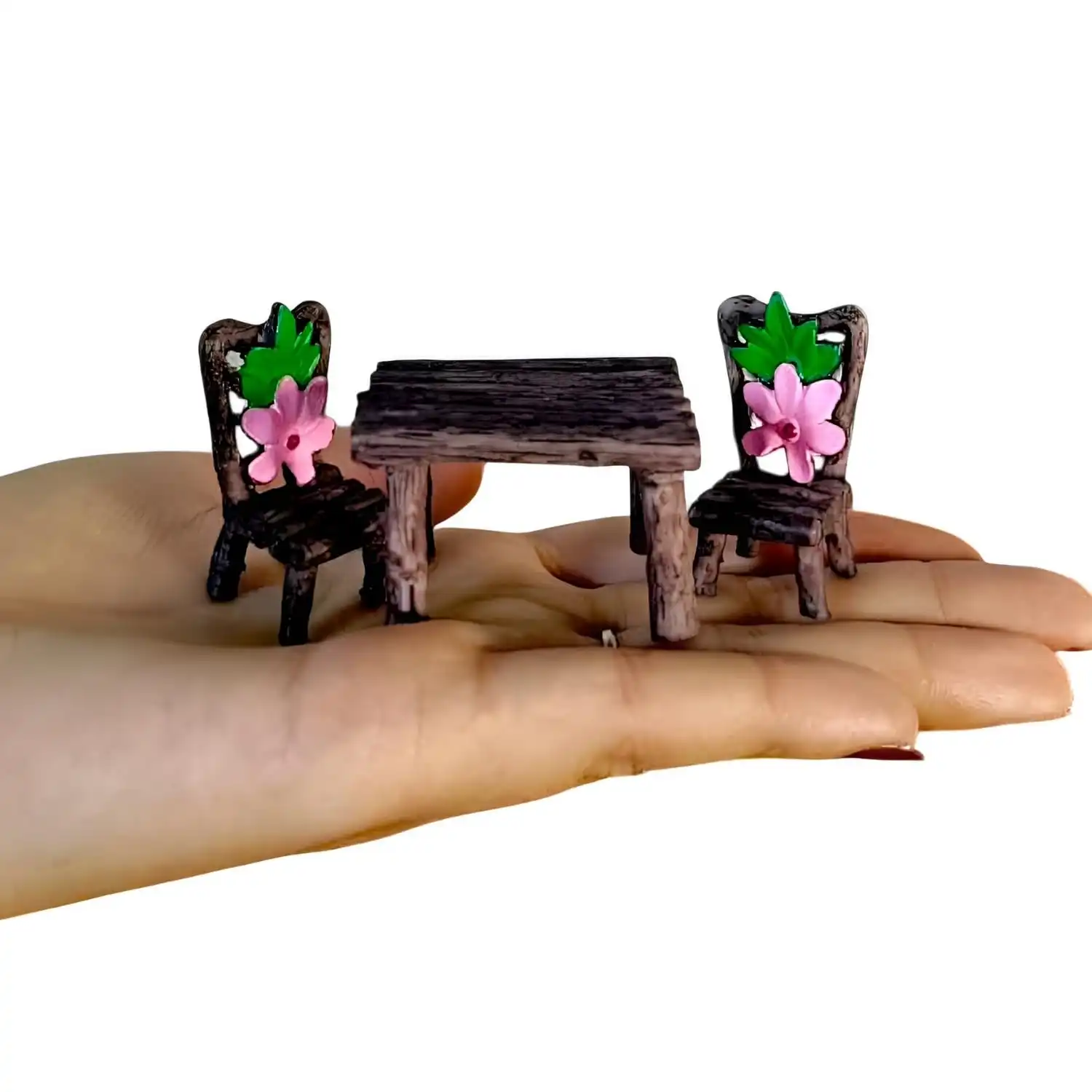 Ascension 3 Pcs Table and Chair Miniature Set with Flower Design for Fairy Garden, Dollhouse, Terrarium, Home D?cor, DIY Craft, and Mini Landscape Decoration Accessories & Gift Item - Image 4