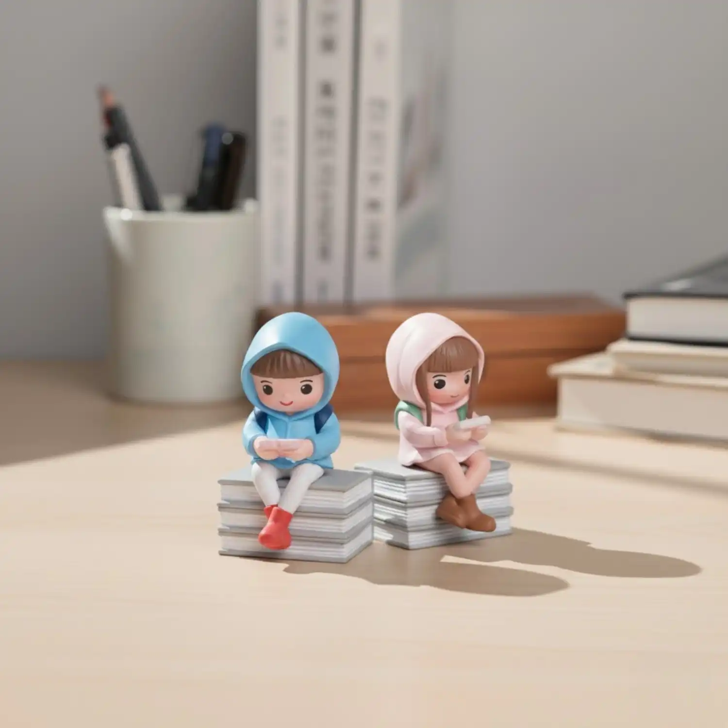 ascension Cute Couple Mini Figurines with Hoodies Sitting on Books Gift for Girlfriend Boyfriend Husband Wife Miniature Statue Showpiece for Valentines Day Gift Romantic Gifts for Your Love Miniature - Image 2