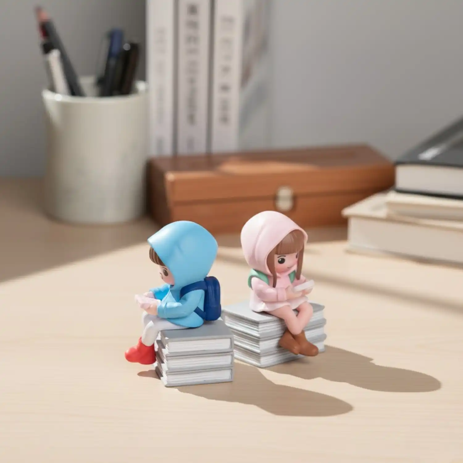 ascension Cute Couple Mini Figurines with Hoodies Sitting on Books Gift for Girlfriend Boyfriend Husband Wife Miniature Statue Showpiece for Valentines Day Gift Romantic Gifts for Your Love Miniature - Image 3