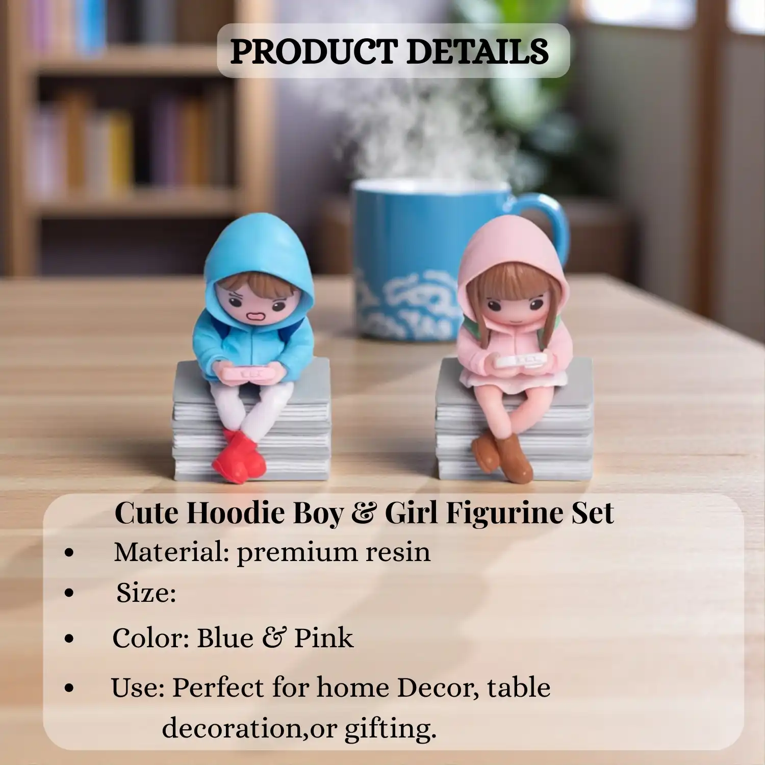 ascension Cute Couple Mini Figurines with Hoodies Sitting on Books Gift for Girlfriend Boyfriend Husband Wife Miniature Statue Showpiece for Valentines Day Gift Romantic Gifts for Your Love Miniature - Image 5