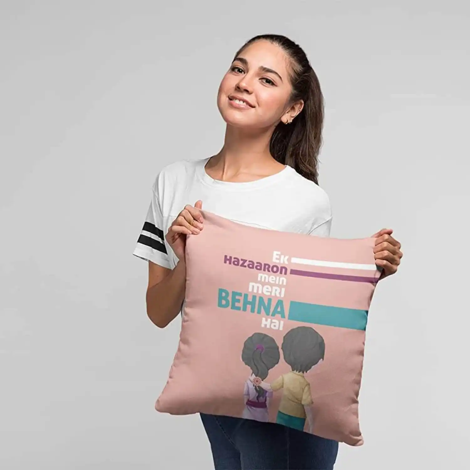 Hazaaron Main Behna Decorative Throw Pillow Cushion Cover & Filler For Sister Birthday Rakhi Return Gifts - Image 3
