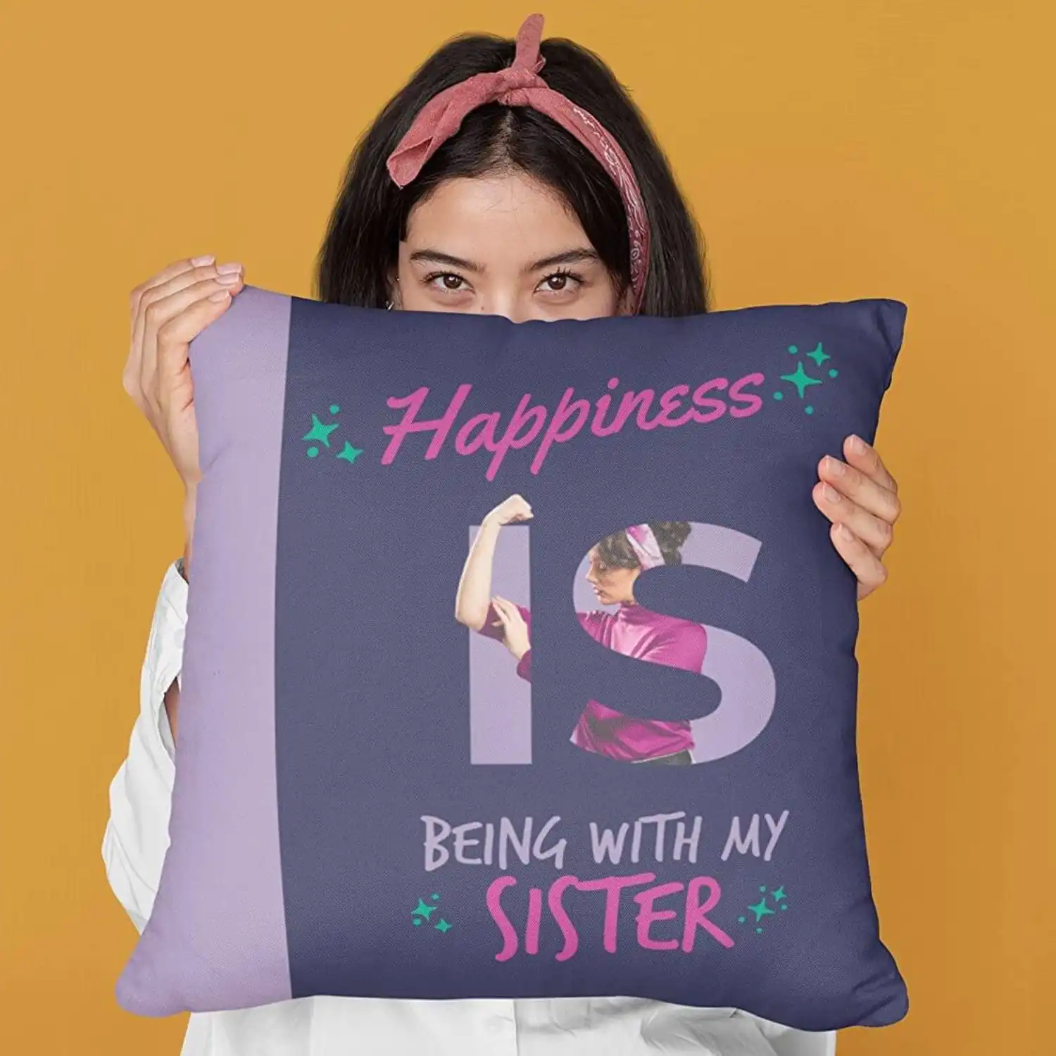 Happiness is Being My Sister Girl Decorative Throw Pillow Cushion Cover & Filler For Sister Birthday Rakhi Return Gifts - Image 3