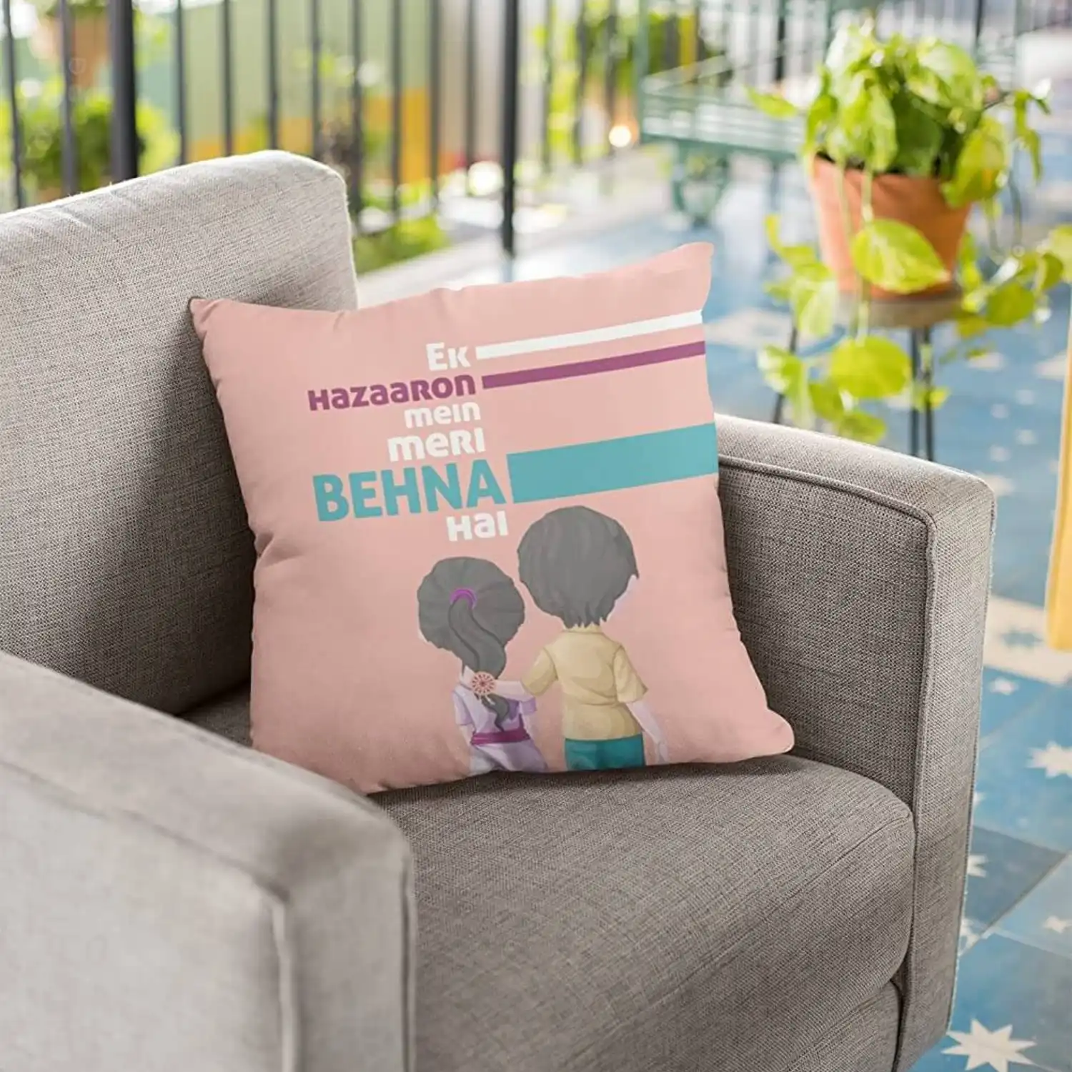 Hazaaron Main Behna Decorative Throw Pillow Cushion Cover & Filler For Sister Birthday Rakhi Return Gifts - Image 2