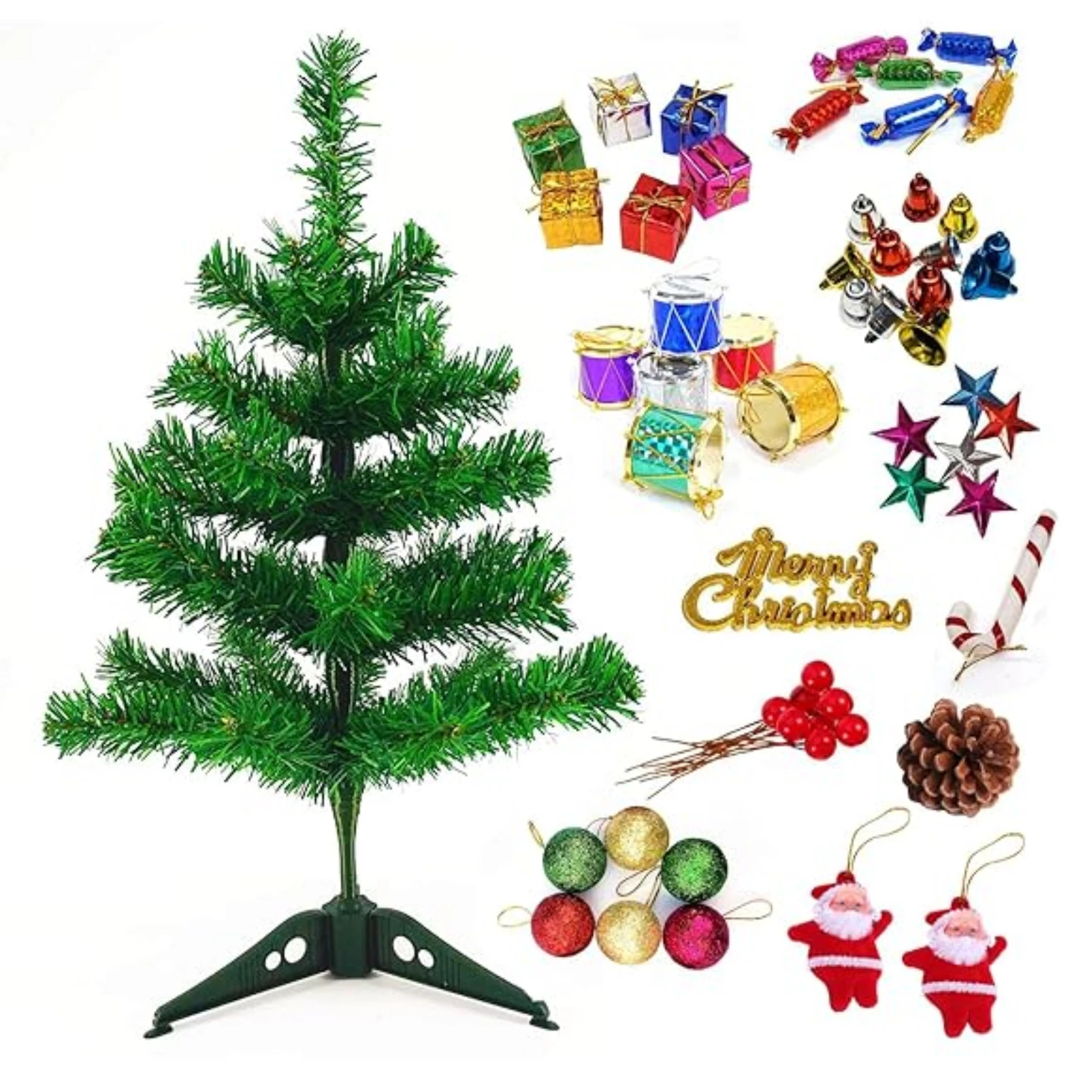 Ascension 1 Feet Christmas Tree for Home Decor - 54 Xmas Ornaments - Mini Tree for Home Office Living Room