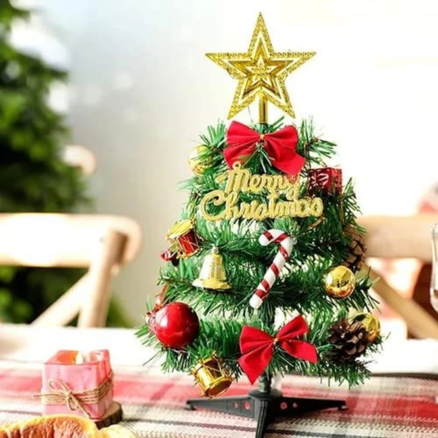 Ascension Mini Artificial Christmas Tree Trees 1Feet Christmas DIY Decoration Decor Home Table Top Decoration with 1 Bottle Light Cork Mini Copper Wire Warm White Light - Image 2