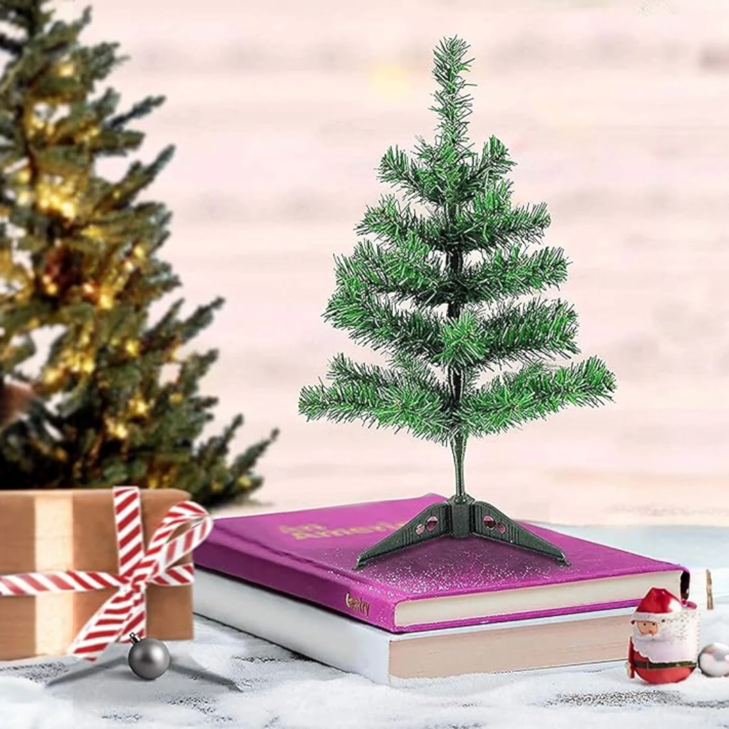 Ascension Mini Artificial Christmas Tree Trees 1Feet Christmas DIY Decoration Decor Home Table Top Decoration with 1 Bottle Light Cork Mini Copper Wire Warm White Light - Image 5