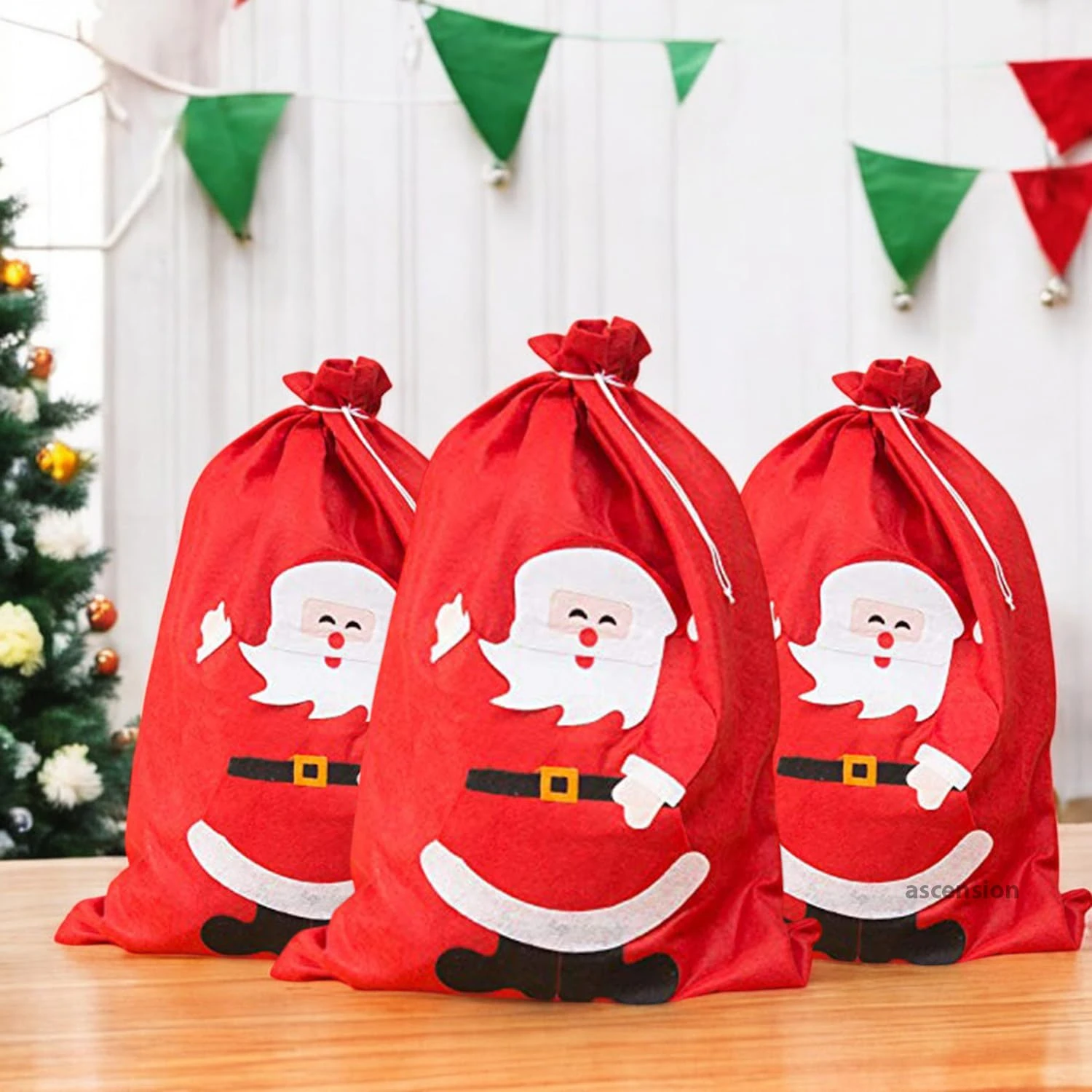Ascension Designer Santa Claus Sack Stocking Christmas Santa Bag Kids Christmas Gift Bags Backpack Santa Claus gift bag (Pack Of 3)