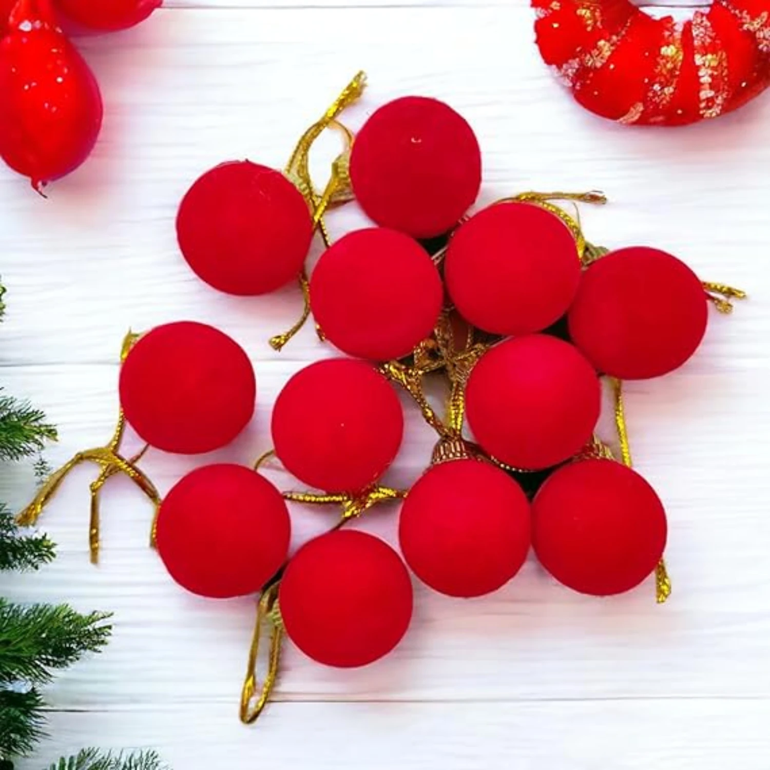 Ascension 12 Pcs Mini Red Artificial Balls &12pcs Mini Drum Set for Christmas Tree Decoration Xmas Tree Decoration Christmas Party Hanging Ornaments Christmas Tree Decor Combo - Image 4