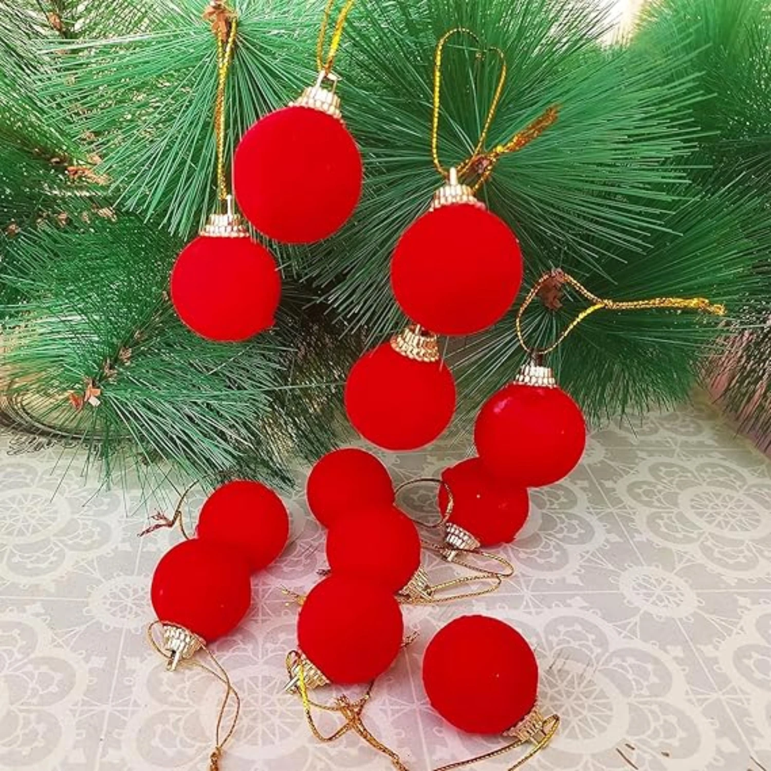 Ascension 12 Pcs Mini Red Artificial Balls &12pcs Mini Drum Set for Christmas Tree Decoration Xmas Tree Decoration Christmas Party Hanging Ornaments Christmas Tree Decor Combo - Image 5