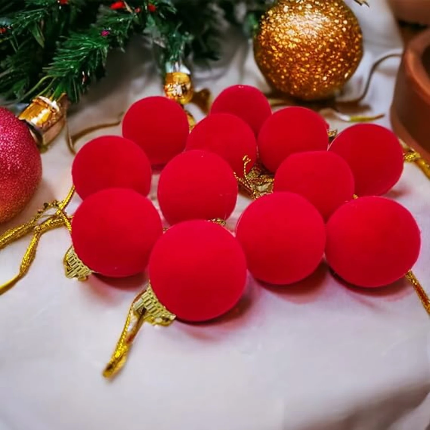 Ascension 12 Pcs Mini Red Artificial Balls &12pcs Mini Drum Set for Christmas Tree Decoration Xmas Tree Decoration Christmas Party Hanging Ornaments Christmas Tree Decor Combo - Image 6
