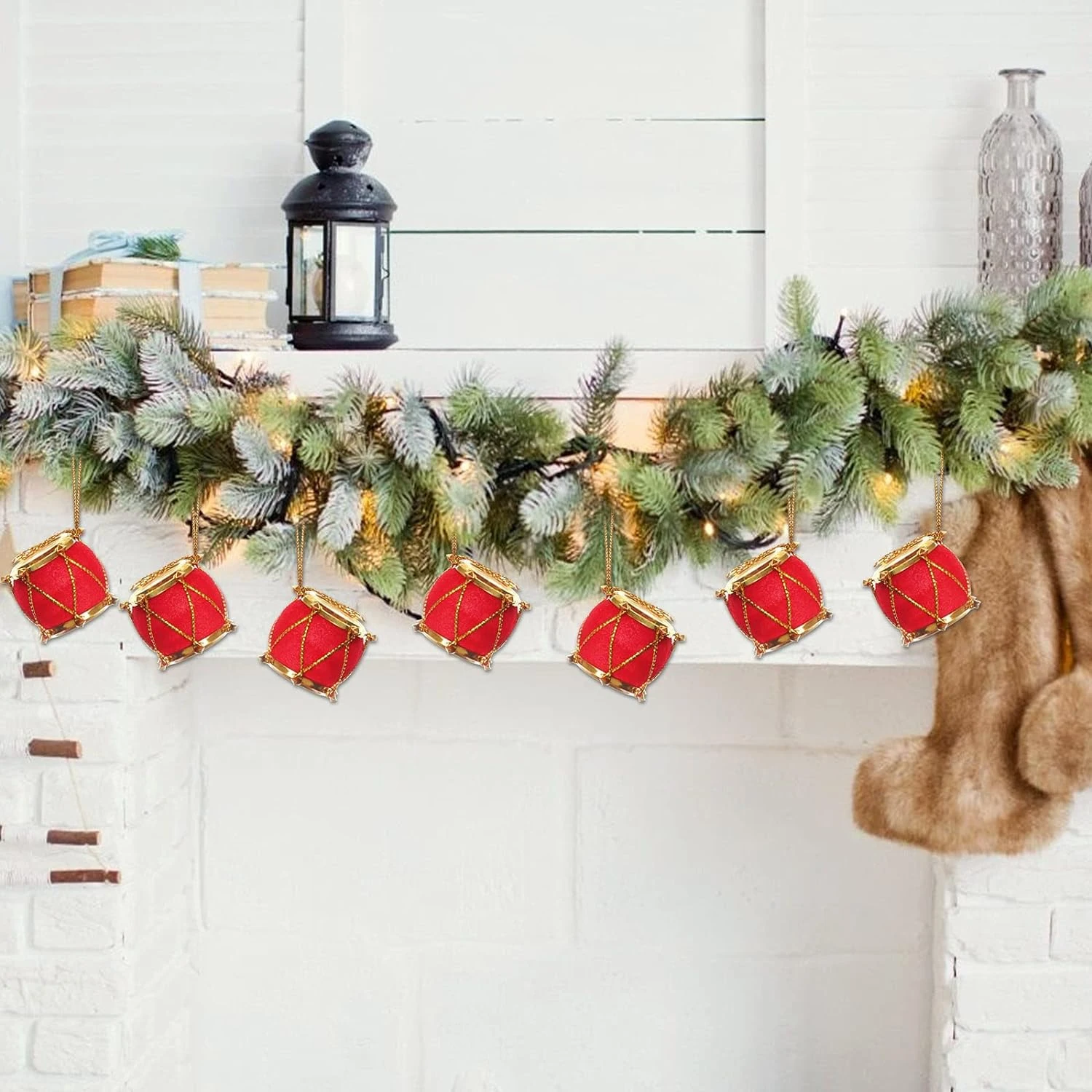 Ascension 12 Pcs Mini Red Artificial Balls &12pcs Mini Drum Set for Christmas Tree Decoration Xmas Tree Decoration Christmas Party Hanging Ornaments Christmas Tree Decor Combo - Image 8