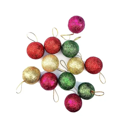 Ascension 12 Pcs Shimmer Glitter Balls for X mas Christmas Tree Decoration and Home Decor (Multicolour)