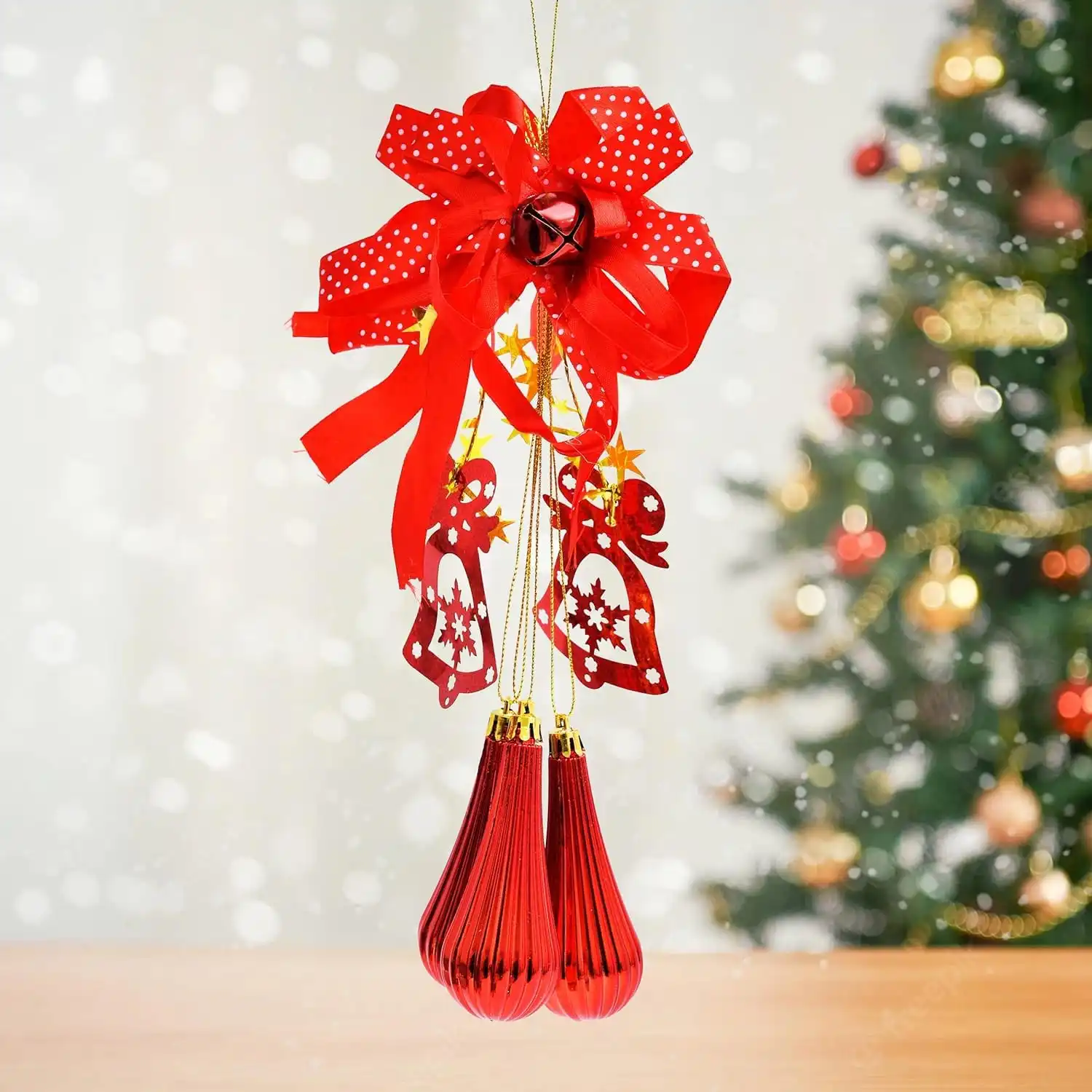 Ascension Designer Christmas Decorative Bell for Christmas Tree Decorations Hanging Bells Ornaments for Main Door Home Decoration Xmas Tree Hanging Ornaments Red