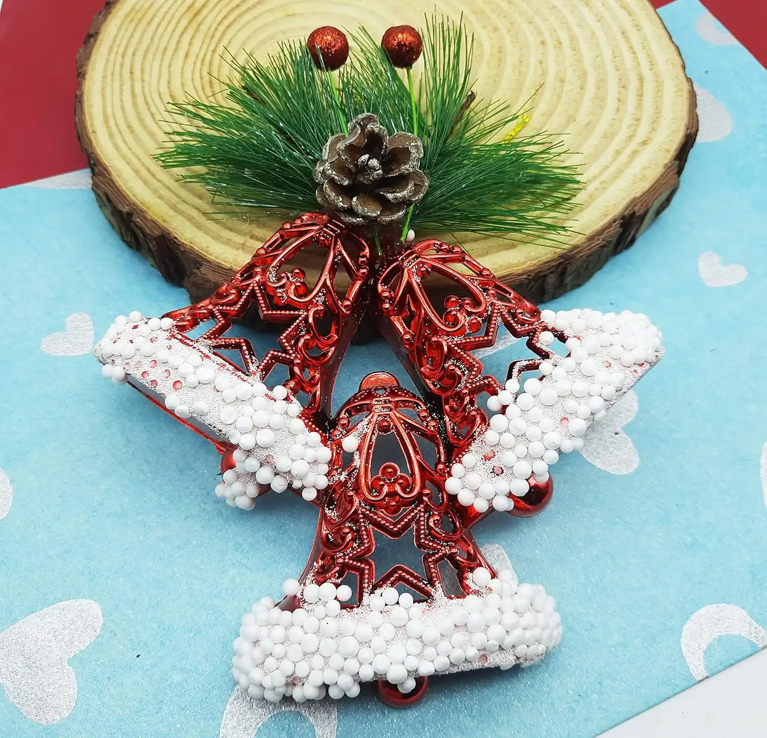 Ascension Hanging Jingle Bells with Pine Fruit Wreath for Christmas Decoration, Home Wall Front Door Decor, Xmas Christmas Tree Decorations Items