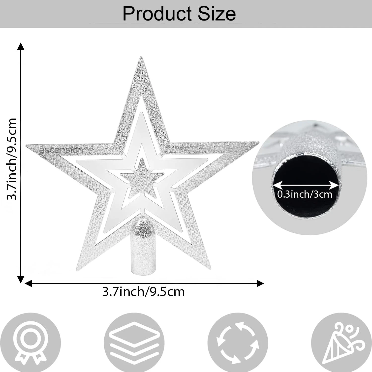 Ascension Christmas Star Tree Top Silver Star for Tree Decorations - Image 2