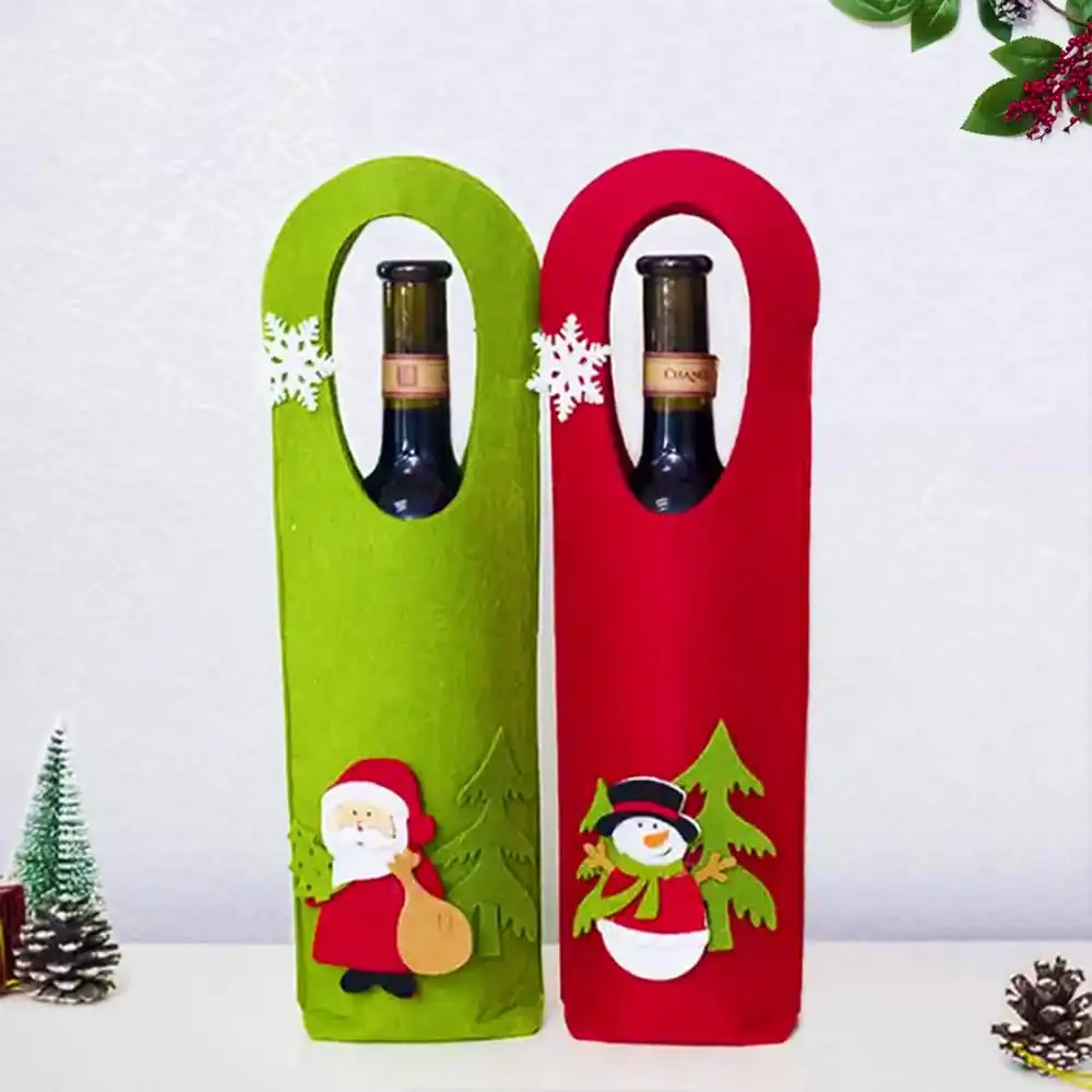 Ascension 1 Piece Christmas Santa Claus Snowman Wine Bottle Cover Christmas Table Decoration Christmas Wine Bottle Cover for Gifts Table Decorations Items Assorted Color