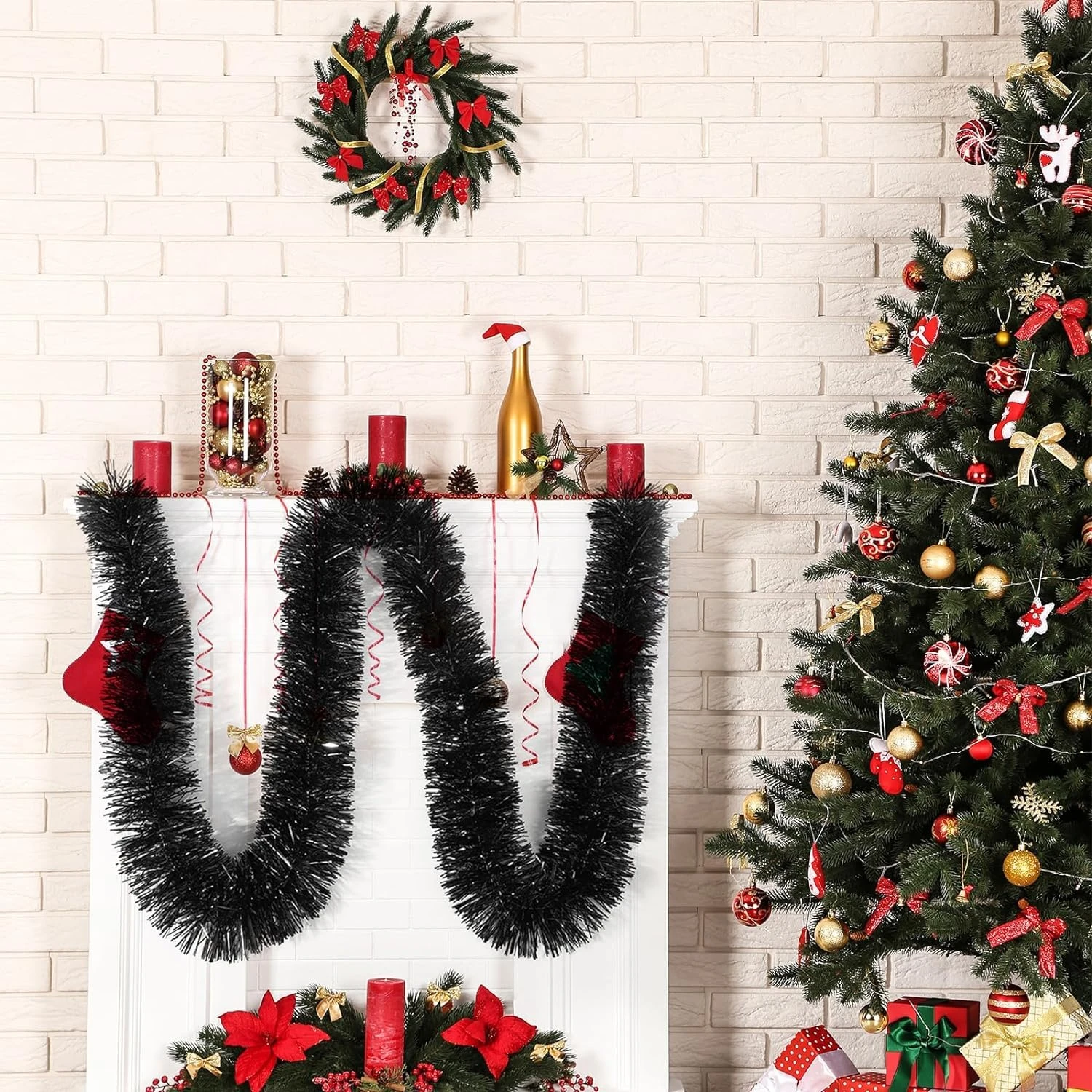 ascension 5 Pcs Black Garland for Christmas Home Decoration Artificial Tinsel Garland Black Heavy Christmas Strings, Ribbon for Xmas Christmas Tree Decoration Holiday Decoration (Copy) - Image 2