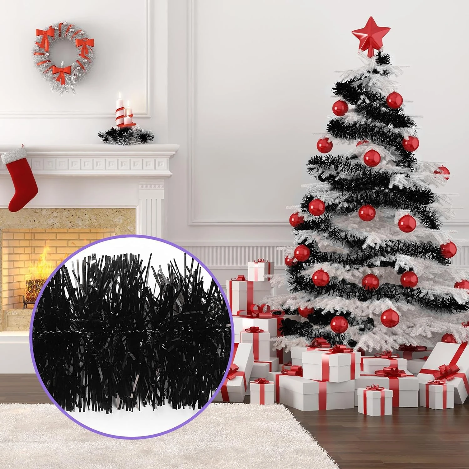 ascension 5 Pcs Black Garland for Christmas Home Decoration Artificial Tinsel Garland Black Heavy Christmas Strings, Ribbon for Xmas Christmas Tree Decoration Holiday Decoration (Copy) - Image 6