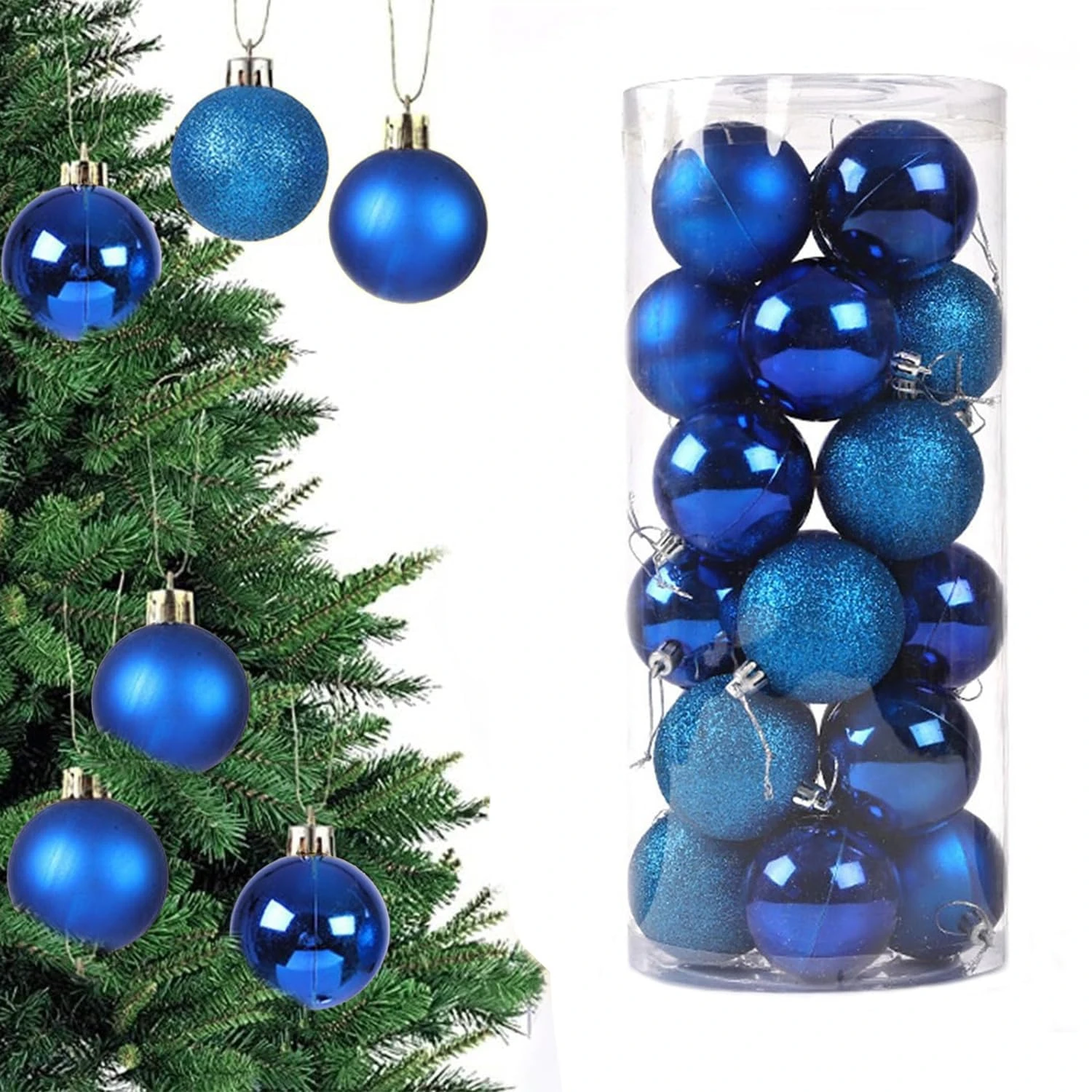 Ascension Pack of 20 Christmas Tree Decoration Balls Ornaments Hanging Props Xmas Tree Décor Accessories - Christmas Decorations Items for Home Decor Office Church Indoor Outdoor (Blue)