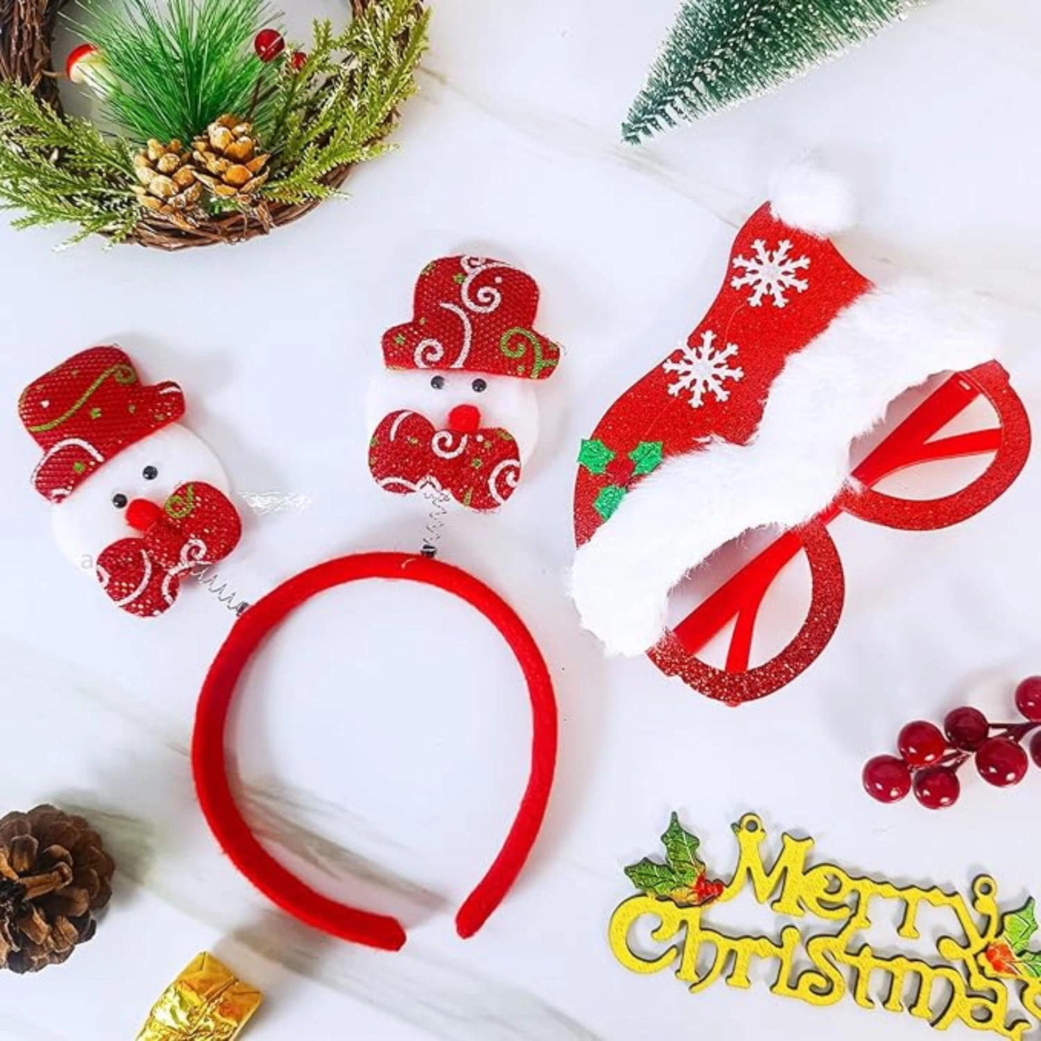 ascension  Christmas Party Santa Claus Goggles And Hairband Set Christmas Theme Party Accessories for Kids Adult Hair Band Eyeglasses for Kids Christmas Xmas Party Props Christmas Gift for Childrens