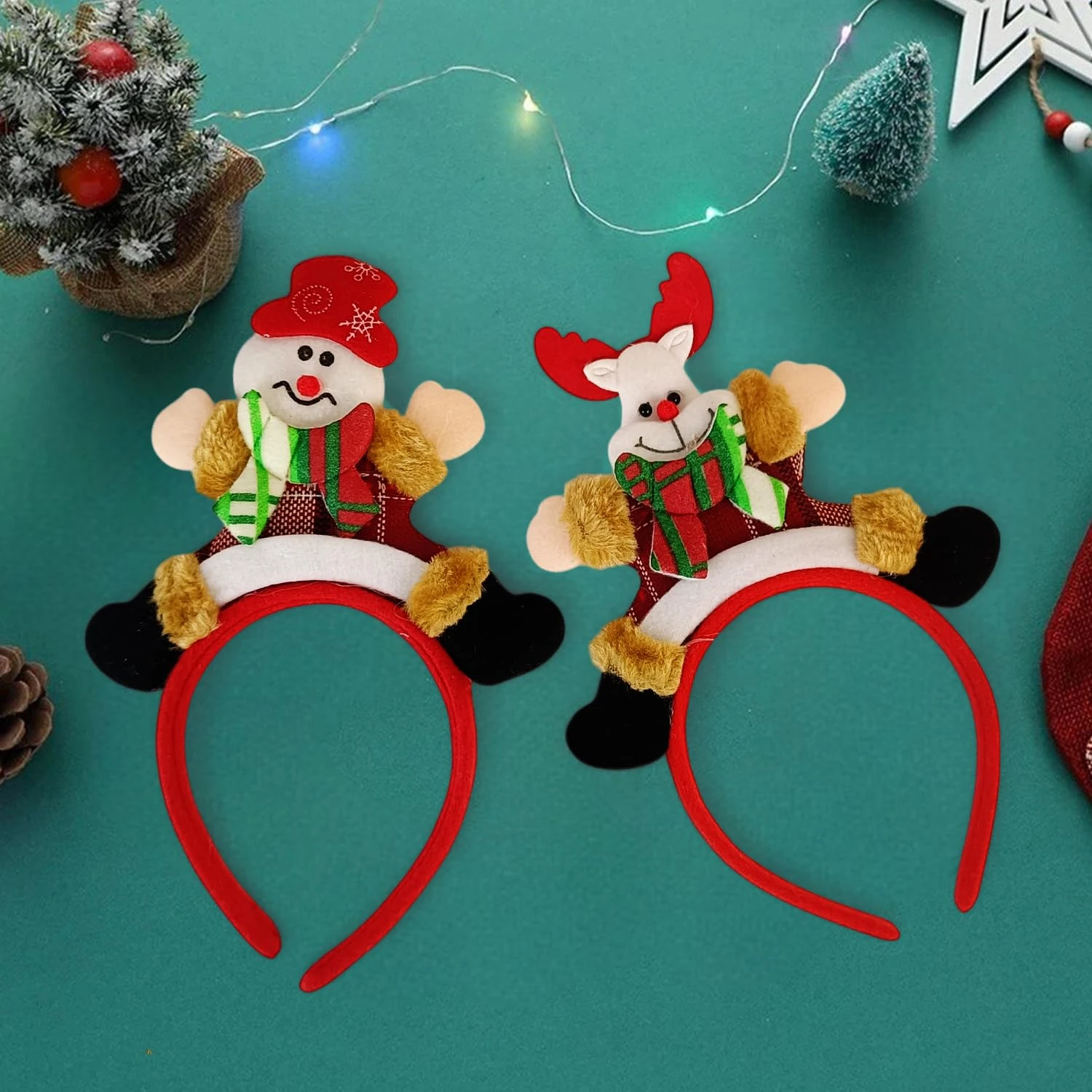 Ascension 2pcs Santa Claus Slap Headband Santa Christmas Theme Party Accessories for Kids Adult Antlers Bands Hair Hoop Hair Band for Kids Christmas Gift for Children, Girls(Assorted Design)