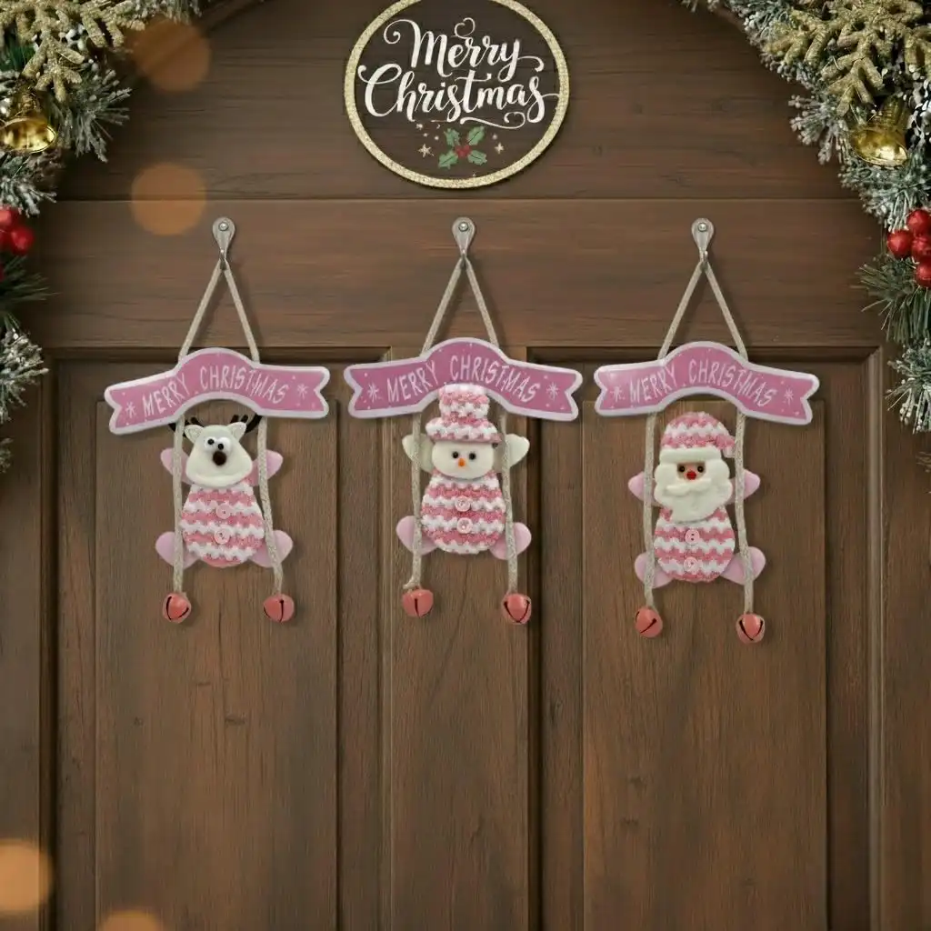 Ascension Santa Claus Hanging Ornament Christmas Tree Decoration Items Hanging Doll with Merry Christmas Sign Soft Santa Ornaments Tree Wall Hanging Home Holiday Welcome Front Door Decorations