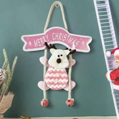 Ascension Elk Hanging Ornament Christmas Tree Decoration Items Hanging Doll with Merry Christmas Sign Soft Elk Reindeer Ornaments Tree Wall Hanging Home Holiday Welcome Front Door Decorations