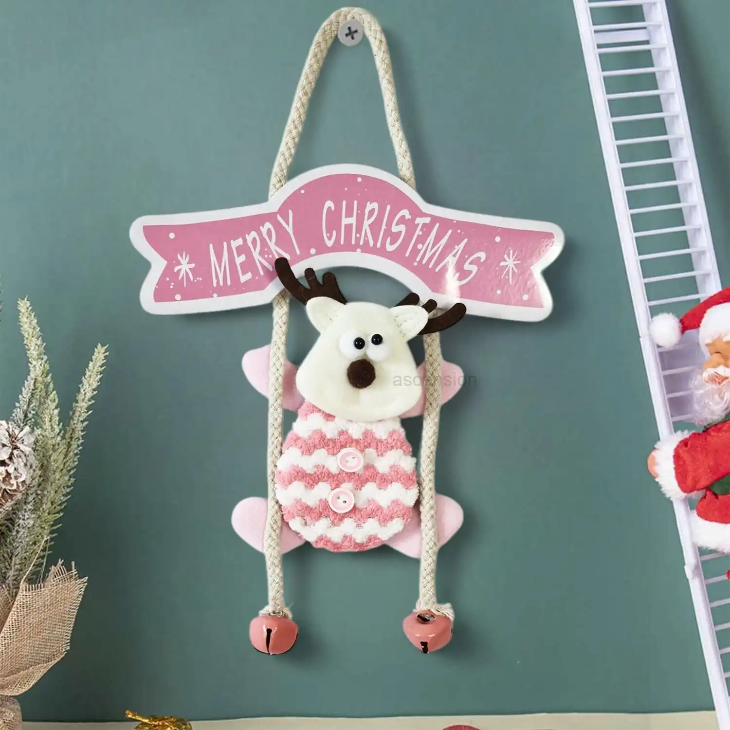 Ascension Elk Hanging Ornament Christmas Tree Decoration Items Hanging Doll with Merry Christmas Sign Soft Elk Reindeer Ornaments Tree Wall Hanging Home Holiday Welcome Front Door Decorations
