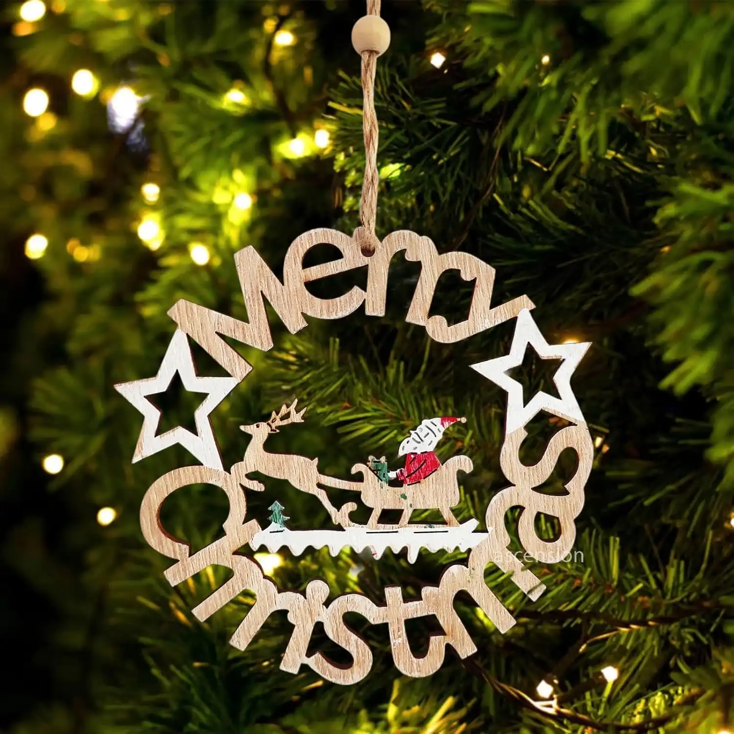 Ascension Merry Christmas Wooden for Christmas Xmas Tree, Wall and Door Hanging Home Decoration Premium Material Decoration for Home and Office Decoration Items for Christmas Santa Claus