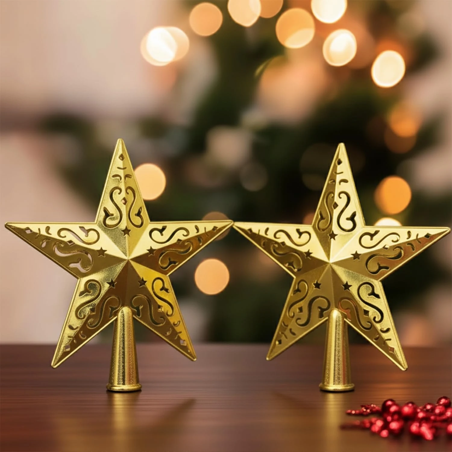 Ascension 2 Pc Christmas Tree Hanging Star for Christmas Decoration Tree Top Xmas Hangings Ornaments, New Year Decoration & Gift Item (Pack Of 2)